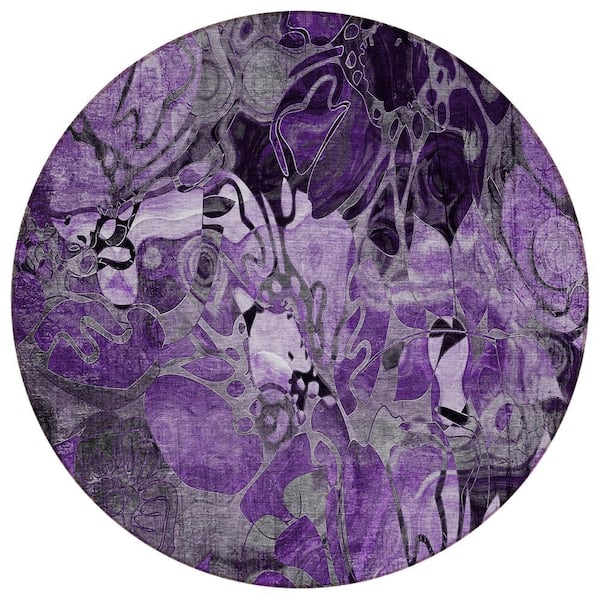 Chantille ACN558 Purple 8 ft. x 8 ft. Round Machine Washable Indoor/Outdoor Geometric Area Rug