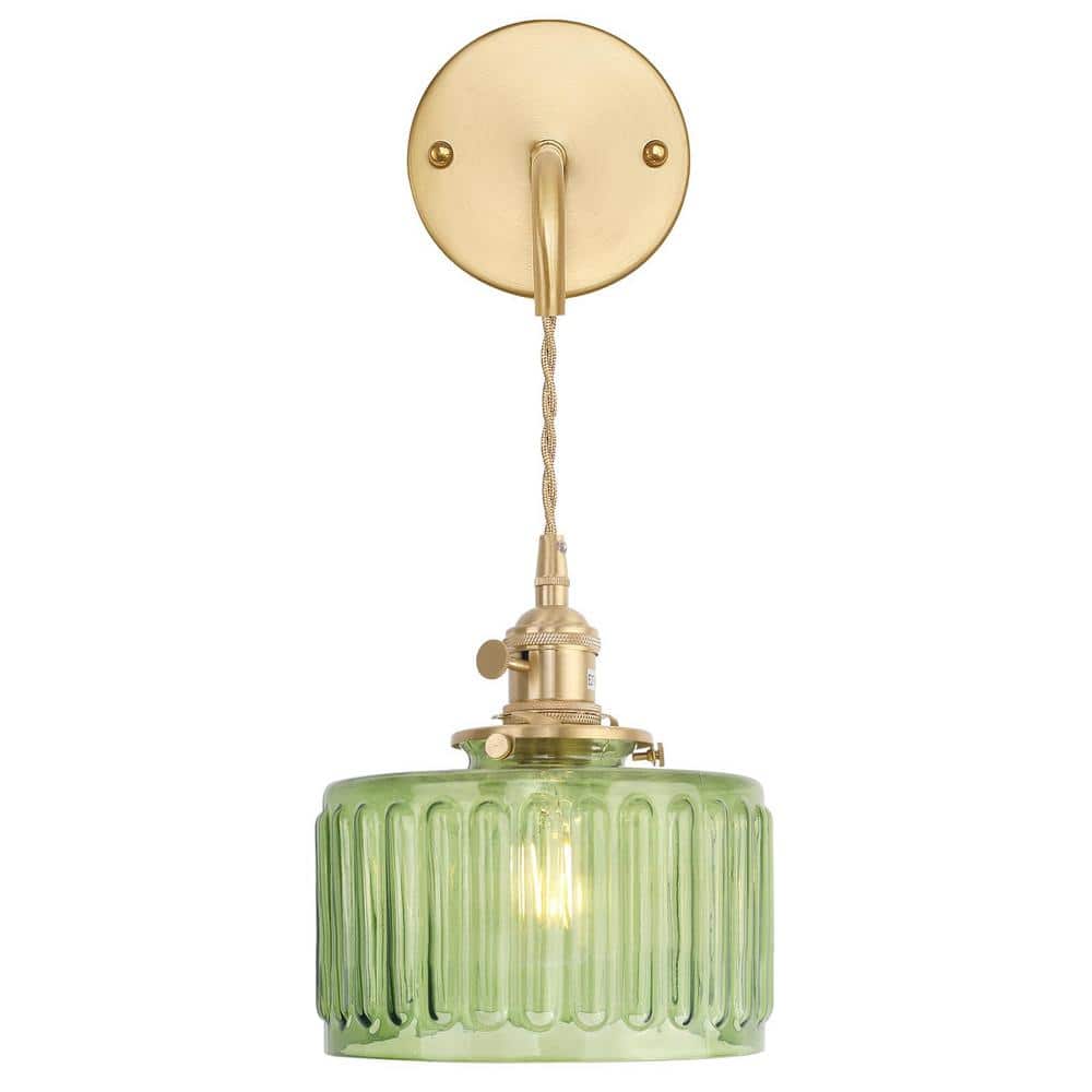 Retro 4.72 in. 1 Light Gold Vintage Smart Home Wall Sconce with Stripe Gree