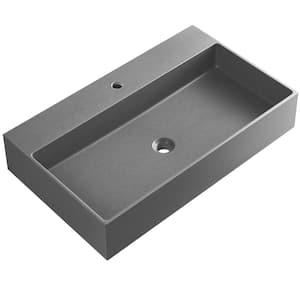 32 in. Wall-Mount Install or On Countertop Bathroom Sink with Single Faucet Hole in Matte Gray