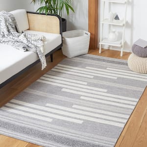 Striped Kilim Silver Grey Doormat 3 ft. x 5 ft. Striped Area Rug