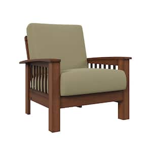 Omaha Mission Style Arm Chair with Exposed Cherry Wood Frame in Barley Tan Linen