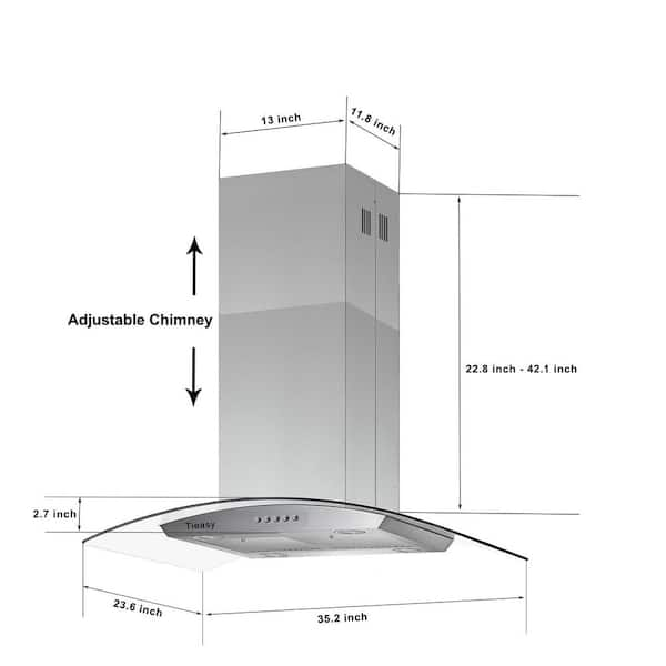 JEREMY CASS 36 in. 700 CFM Island Stove Vent Hood with Light and Push  Button Controls Range Hood in Stainless Steel WE-JT290A - The Home Depot