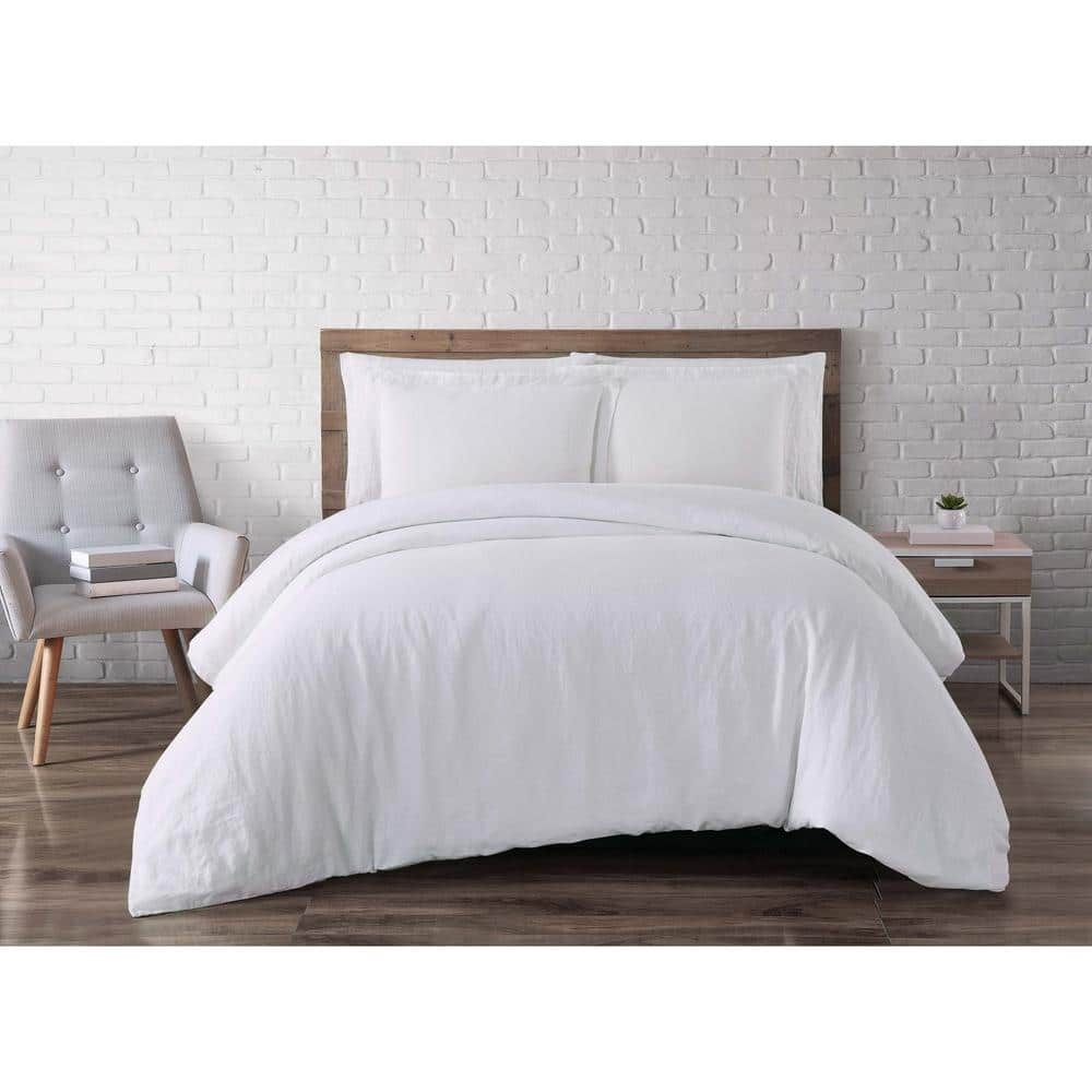 White Linen Full/Queen 3-Piece Duvet Cover Set