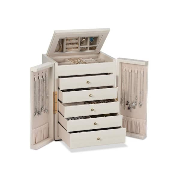 6-Tier 7"D x 9"W x 11"H Beige Faux Leather Jewelry Box