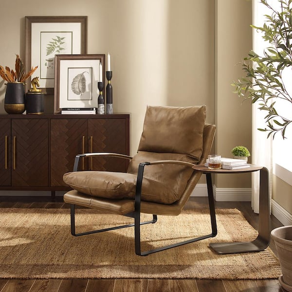 Art Leon Peculiar Design Black Genuine Leather Lounge Accent Chair