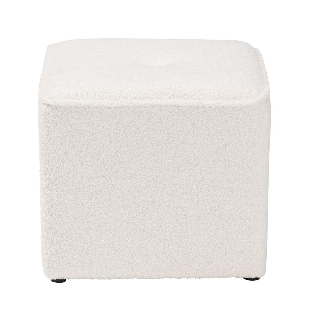 Ivory Boucle Tufted Round Ottoman with Eucalyptus Frame