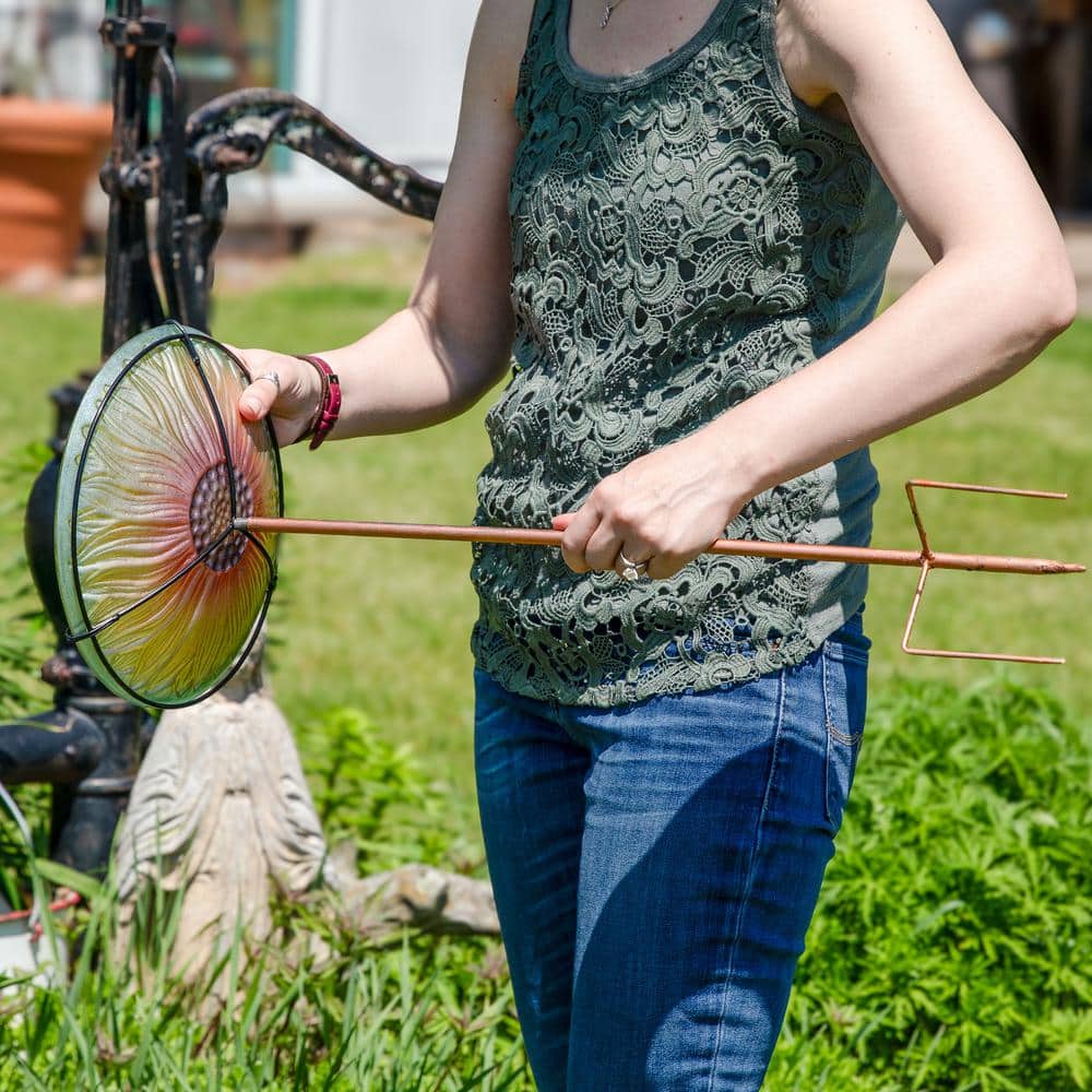 Blooming Sunflower Glass Bird Bath with Iron Stake and Clamp