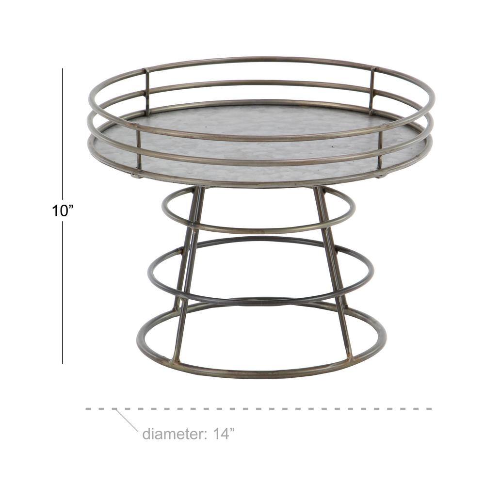 Industrial Silver Iron Pedestal Tray with Circular Frame