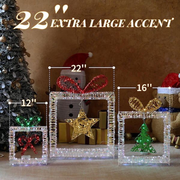 Karl home 22 in. 3PCS Lighted Iridescent Gift Box Christmas
