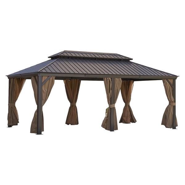 Coporesell 12 ft. x 20 ft. Outdoor Bronze Aluminum Hardtop Gazebos with Steel Double Roof