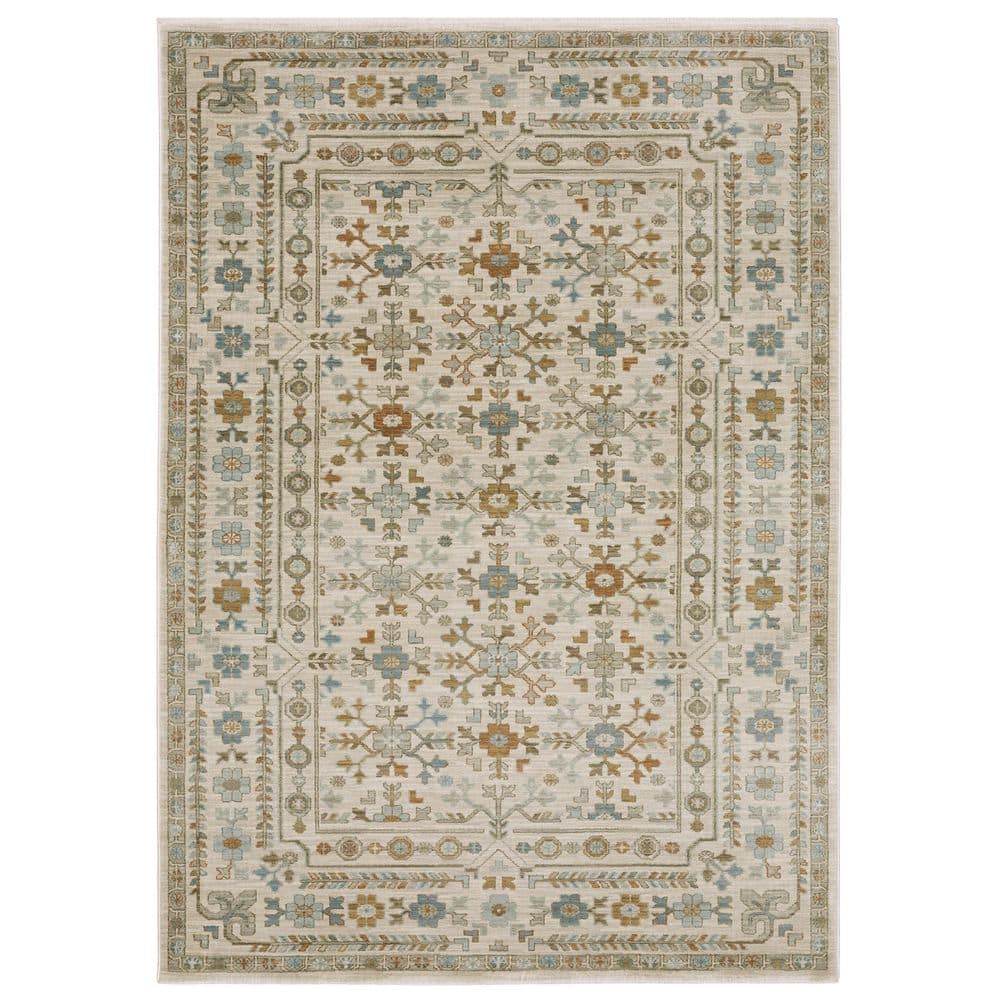 Maco Ivory/Blue 2 ft. x 8 ft. Oriental Floral Geometric Polypropylene Fringe-Edge Indoor Runner Area Rug price history on PriceWatchPro