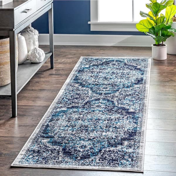 Transitional Medallion Maryanne Blue 2 ft. 6 in. x 6 ft. Indoor Runner Rug