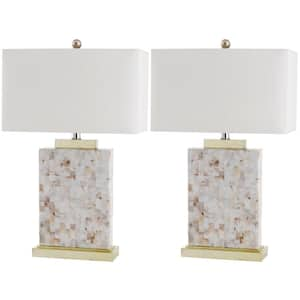 Tory 25 in. Cream Shell/Gold Accent Table Lamp with White Shade (Set of 2)