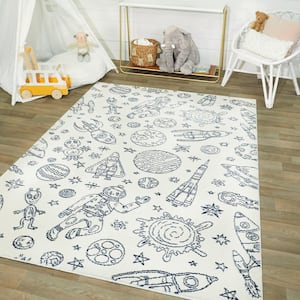 Space Rockets White 5 ft. x 7 ft. Area Rug