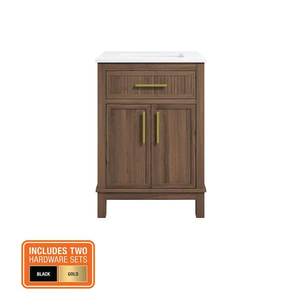 Riley 24 in. Single Sink Spiced Walnut Bath Vanity with White Engineered Stone Top (Assembled)