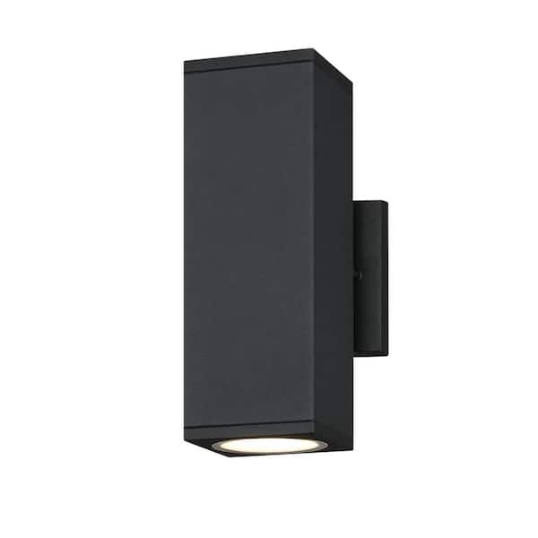 Nottawa 10.25 in. Black Outdoor Hardwired Dimmable LED Cylinder Wall Sconce with Selectable Color Temperature.