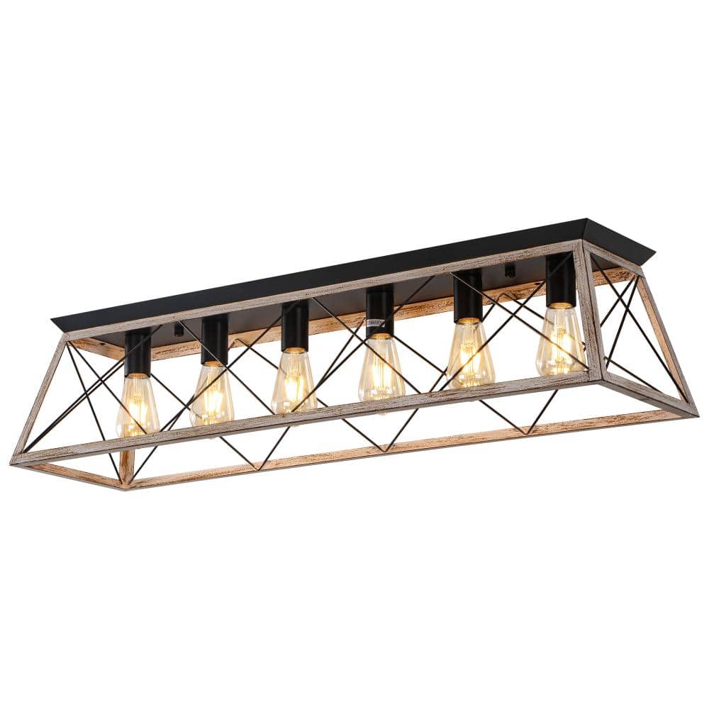 Industrial 6-Light Rectangular Flush Mount Ceiling Light with Open Cage Design for Dining Room price history on PriceWatchPro