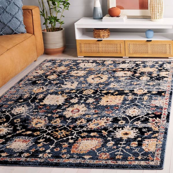 Luna 8 ft. x 10 ft. Navy/Blue Abstract Ornate Area Rug