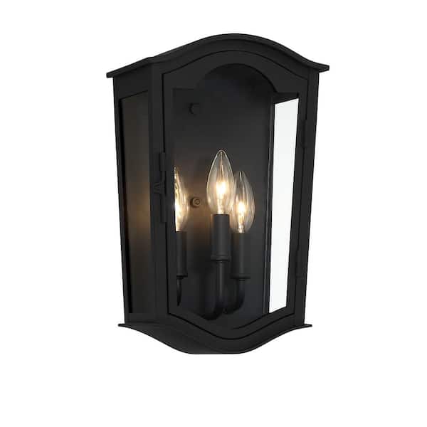 Minka Lavery Houghton Hall 3-Light Sand Black Outdoor Wall Lantern Sconce with Clear Glass Shade