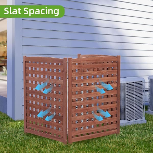 Unbranded 3-Piece Outdoor Cedar Garden Fence Screen Brown Wood Privacy Fence for Hiding Air Conditioner Trash Can 32 in. W x 38" H