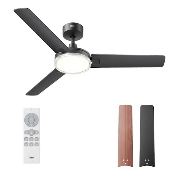 52 in. Black Downrod Mount Standard Ceiling Fan with Integrated LED Light and Remote Included