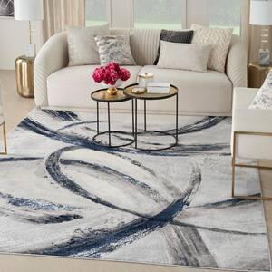 Brushstrokes Grey/Navy 8 ft. x 10 ft. Abstract Contemporary Area Rug