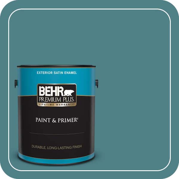BEHR PREMIUM PLUS 1 gal. #ICC-75 Tapestry Teal Satin Enamel Exterior Paint & Primer