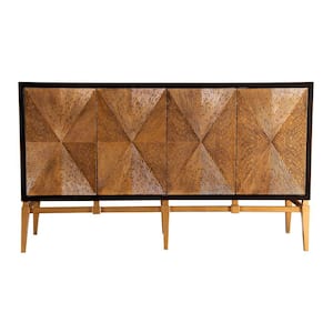Gold, Black and Brown Wood Top 60 in. Sideboard with 1 Inner Shelf