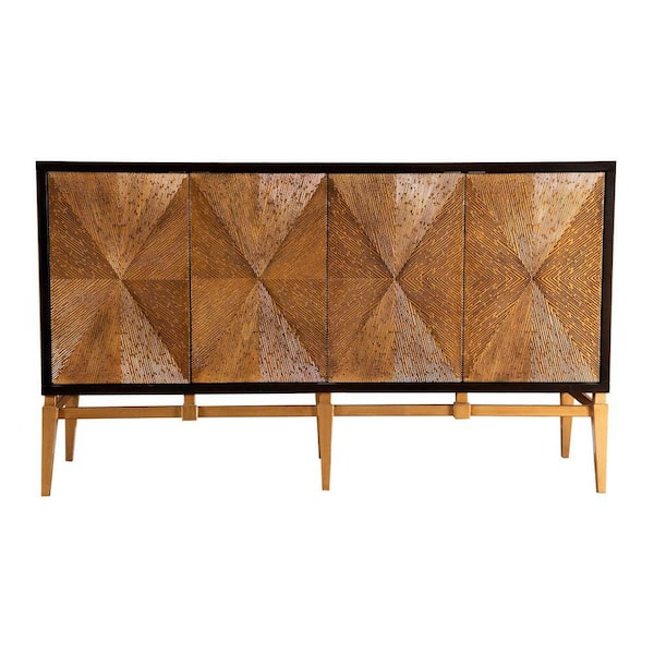 Benjara Gold, Black and Brown Wood Top 60 in. Sideboard with 1 Inner Shelf