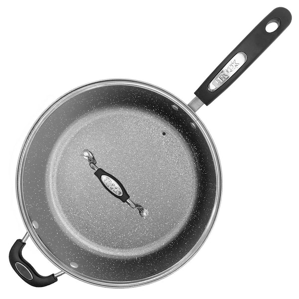 Terra Black Marble 12 in. Aluminum Non-Stick PFOA-Free Deep Frying Pan with Lid and Bakelite Handle