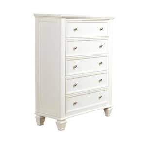 18.5 in. White and Nickel 5-Drawer Wooden Tall Dresser Chest of Drawers