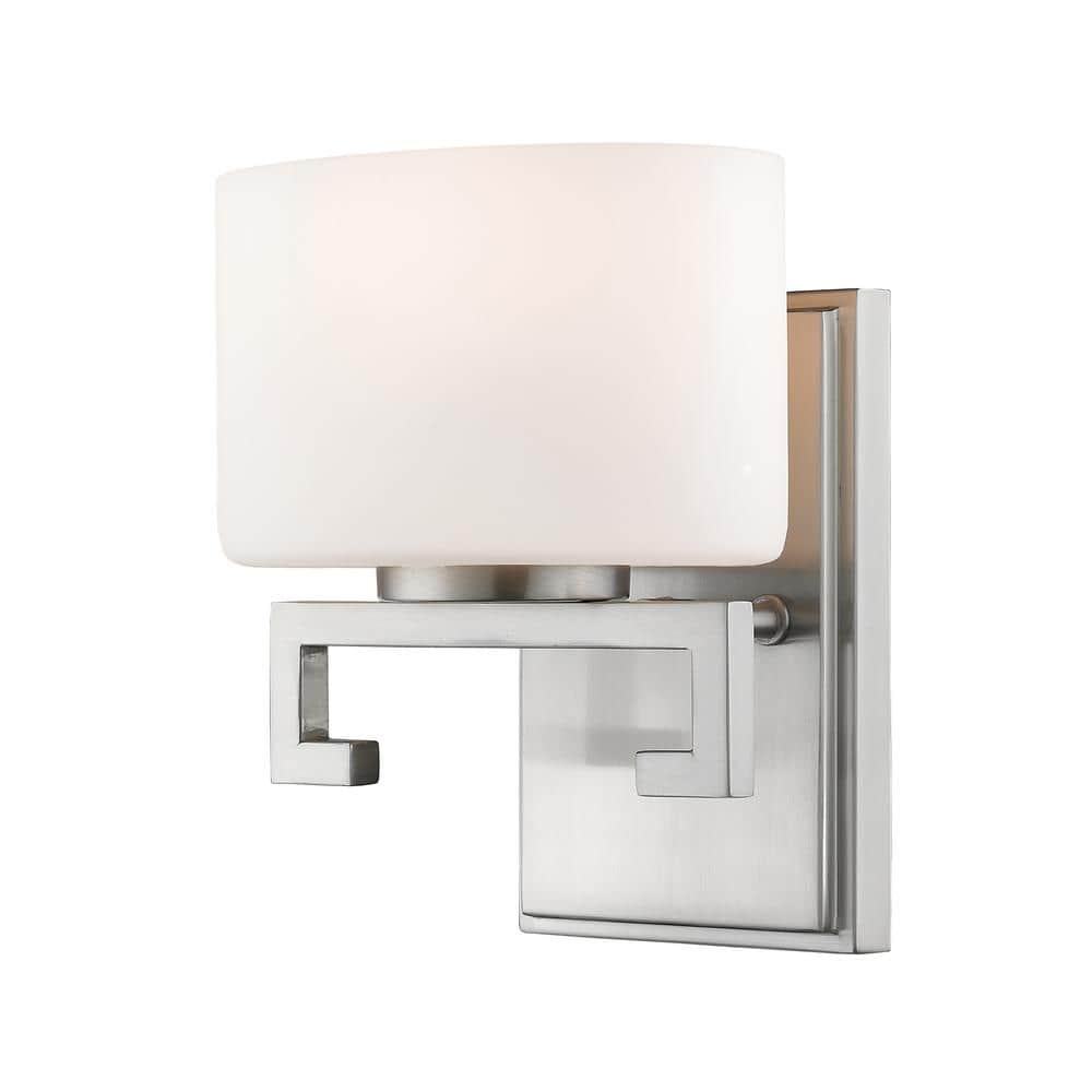 Privet 6.75 in. 1-Light Brushed Nickel Integrated LED Shaded Vanity Light w