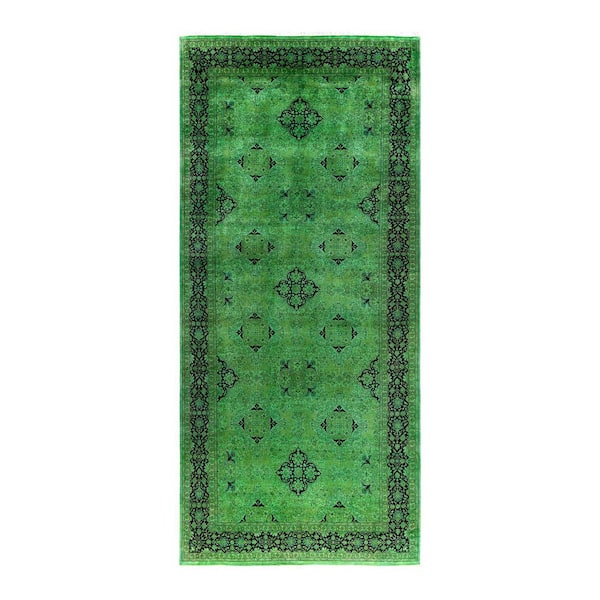 Overdyed Green 6 ft. x 13 ft. Solid Wool Indoor Runner Rug