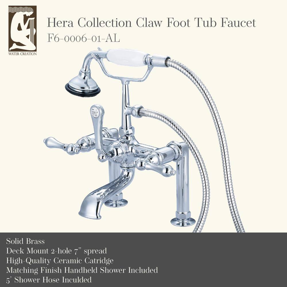 Elegant 7" Chrome Plated Classic Deck Mount Tub Faucet with Handheld Shower