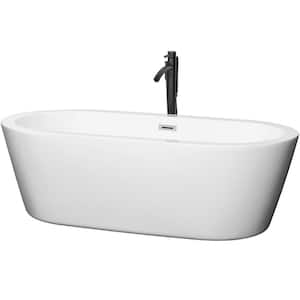 Mermaid 71 in. Acrylic Flatbottom Bathtub in White with Polished Chrome Trim and Matte Black Faucet