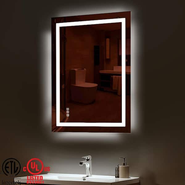28 in. W x 36 in. H Frameless Rectangular Anti-Fog LED Light Bathroom Vanity Mirror with Front Light