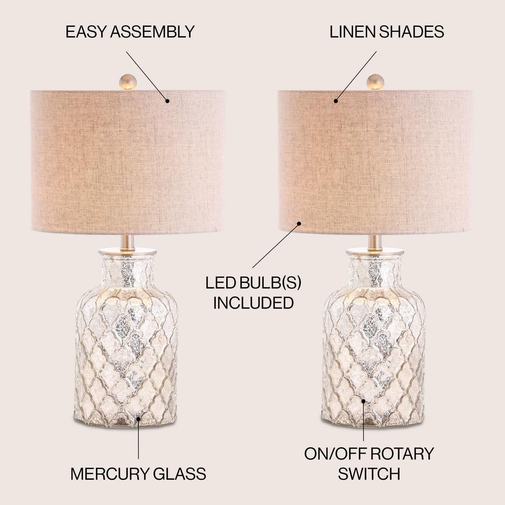 Antiqued Mercury Silver Quatrefoil Glass Table Lamp Set