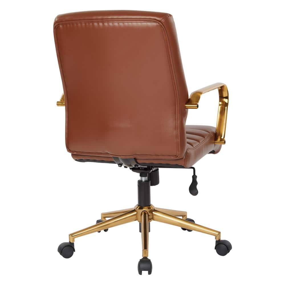 Saddle Brown Faux Leather Office Chair with Gold Frame