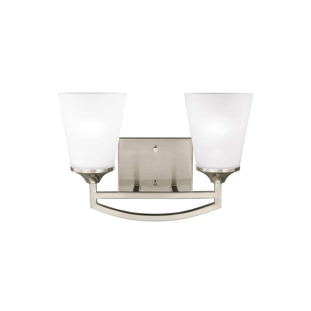 Hanford Brushed Nickel 2-Light Vanity with Satin Etched Glass