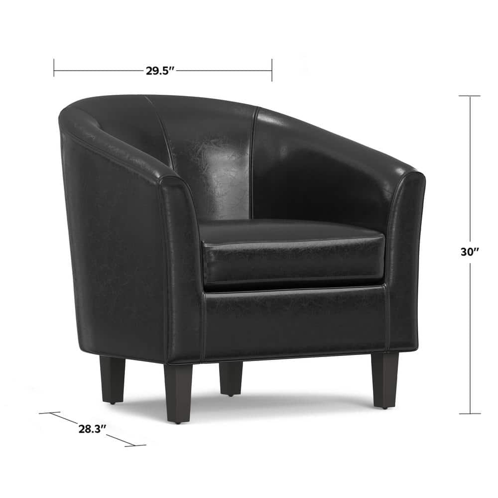 Austin Contemporary Barrel Armchair in Deluxe Black Faux Leather