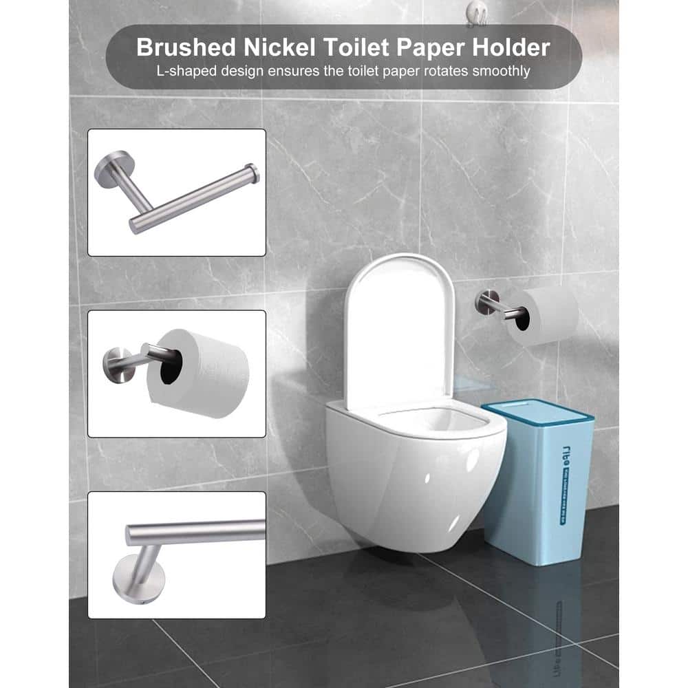 Brushed Nickel 3-Piece Bathroom Hardware Set with Towel Ring, Hook, and Holder