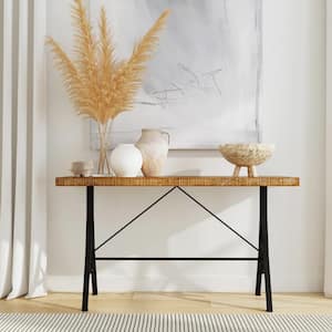 Croyden 56 in. Medium Brown Rectangular Wood and Iron Trestle Console Table