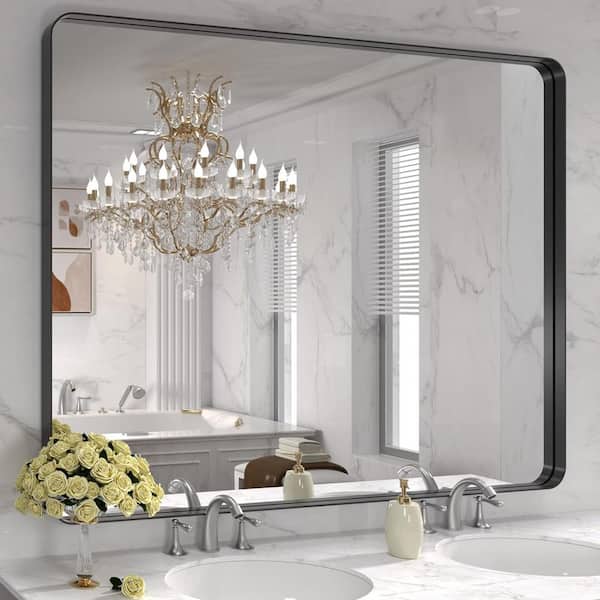 48 in. W x 36 in. H Rectangular Framed French Cleat Wall Mounted Tempered Glass Bathroom Vanity Mirror in Matte Black