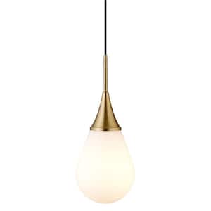 Ambrose 1-Light Brass Pendant with White Milk Gass Shade