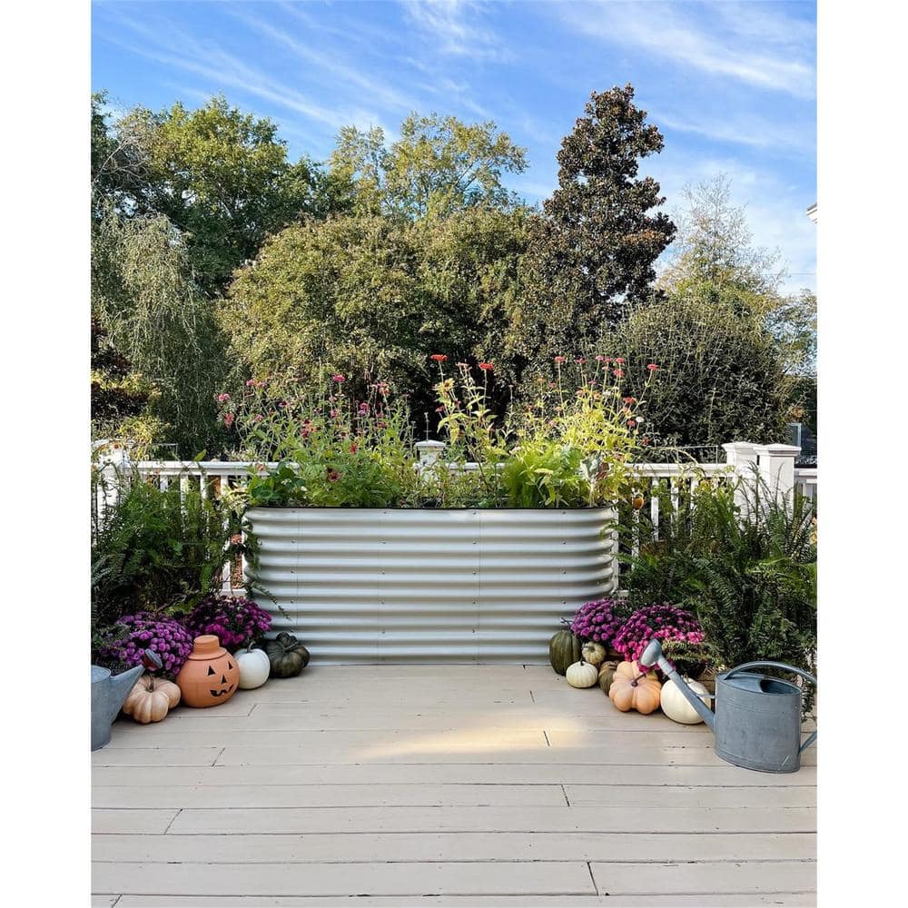 32" Tall Pearl White Metal Outdoor Raised Garden Bed