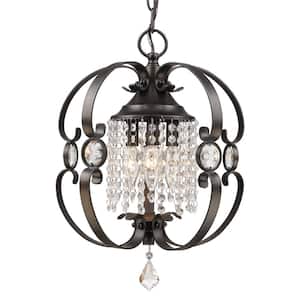 Ella 3-Light Bronze Etruscan Crystal Chandelier with Crystal Shade