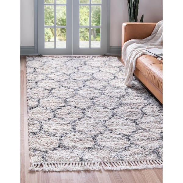 Hygge Shag Trellis Beige 9 ft. x 12 ft. Area Rug