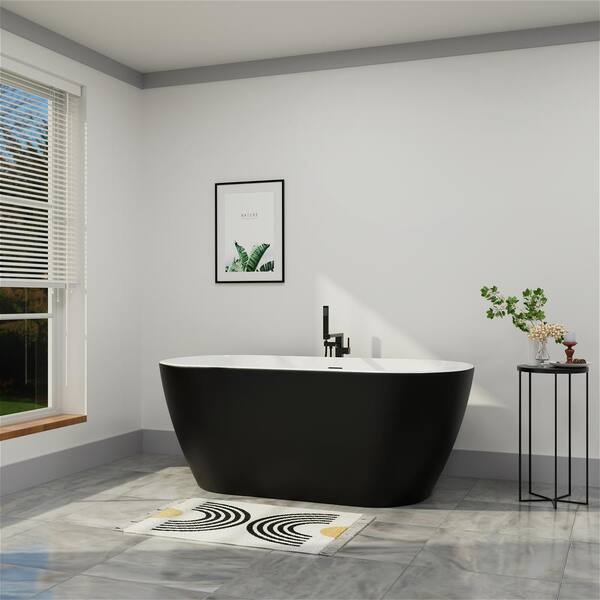 59 in. Seamless Acrylic Flatbottom Not-Whirlpool Stand Alone Freestanding Bathtub with Soaking SPA in Gray