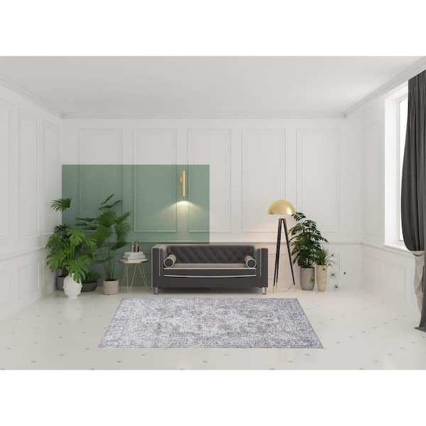 6 ft. x 9 ft. Blue Floral Washable Square Area Rug