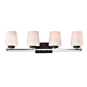 Aliana 31.3 in. 4-Light Black and Brushed Nickel Modern Vanity Light with Etched White Glass Shade